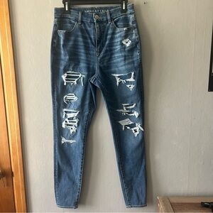 American Eagle Distressed Patched Curvy Hi Rise Jeggings Size 8